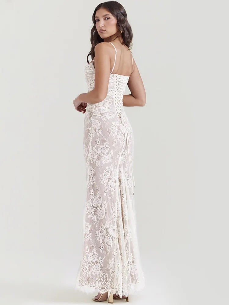 Shawl Drawstring Lace Maxi Dress