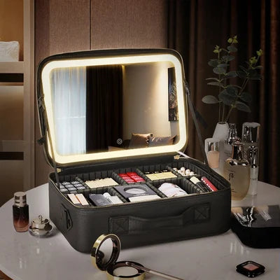 Makeup Organizer Bag With LED Mirror