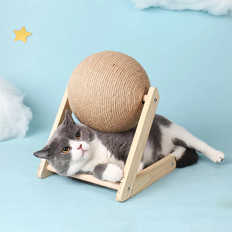 Solid Wood Natural Sisal Scratcher Ball Toy
