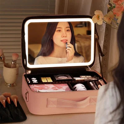 Makeup Organizer Bag With LED Mirror
