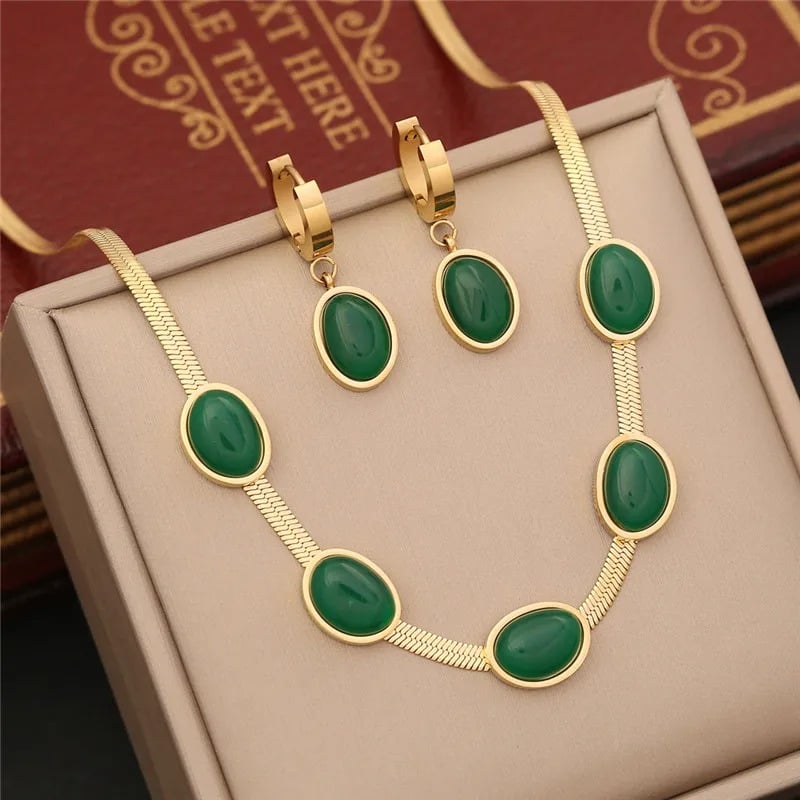 Emerald Necklace Earrings Bracelet