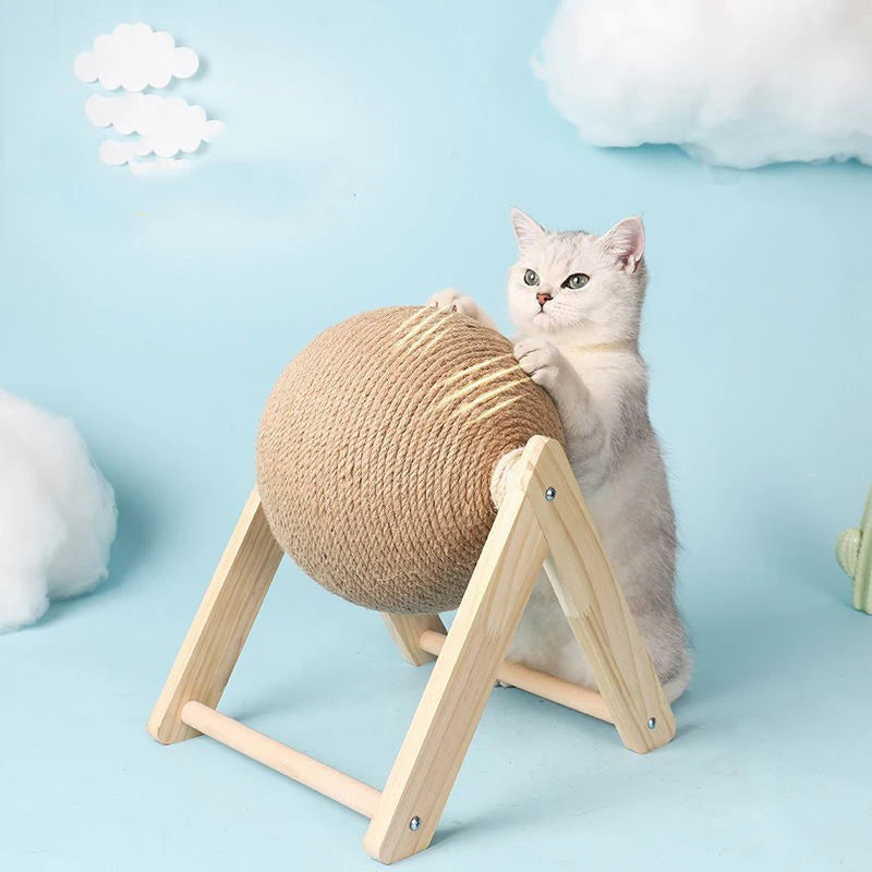 Solid Wood Natural Sisal Scratcher Ball Toy