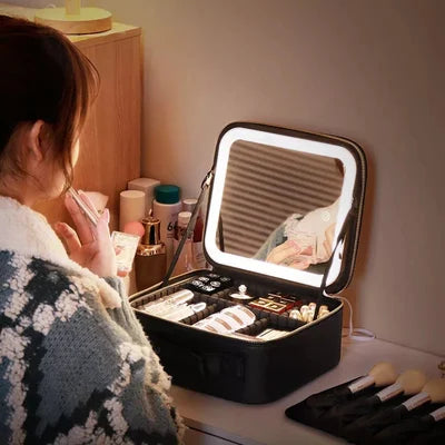 Makeup Organizer Bag With LED Mirror