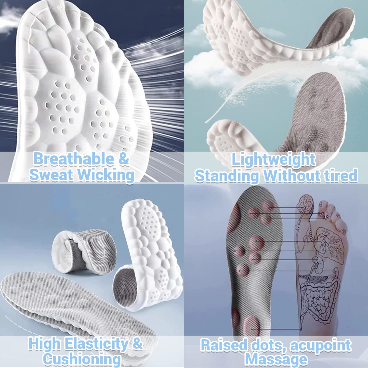 4D Orthopedic Sport Insoles Soft Breathable High-elasticity Shock