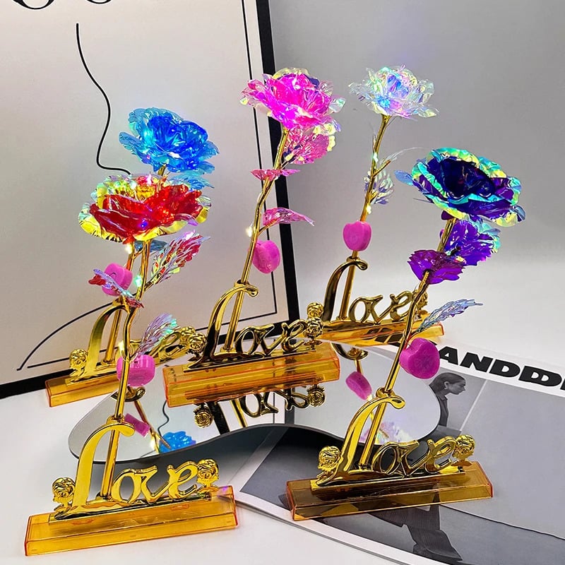 Crystal Rose with Love Stand