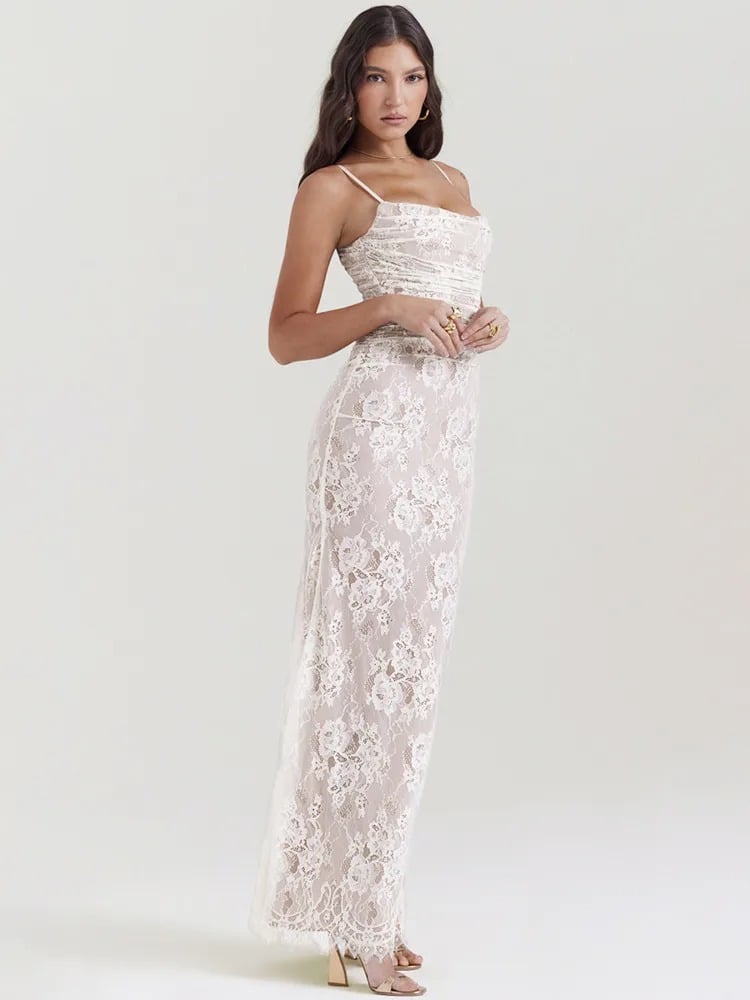 Shawl Drawstring Lace Maxi Dress